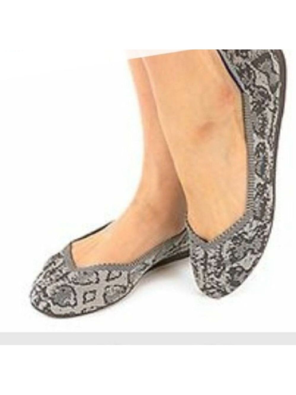 Rothy’s The Flat Grey Stone Snakeskin Retired Print Ballet Shoes